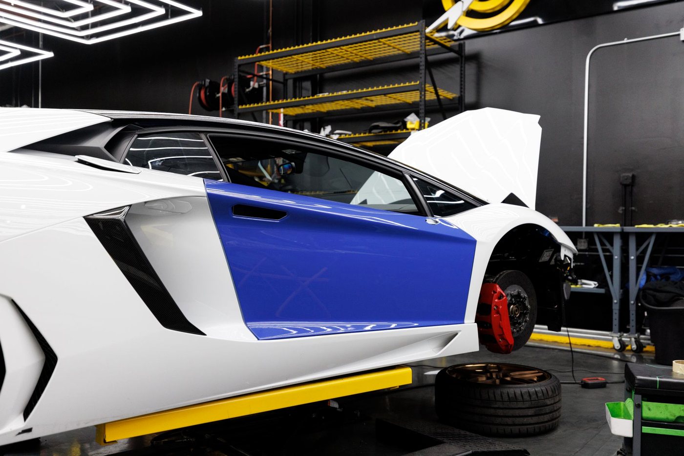 Vehicle in a modern repair shop